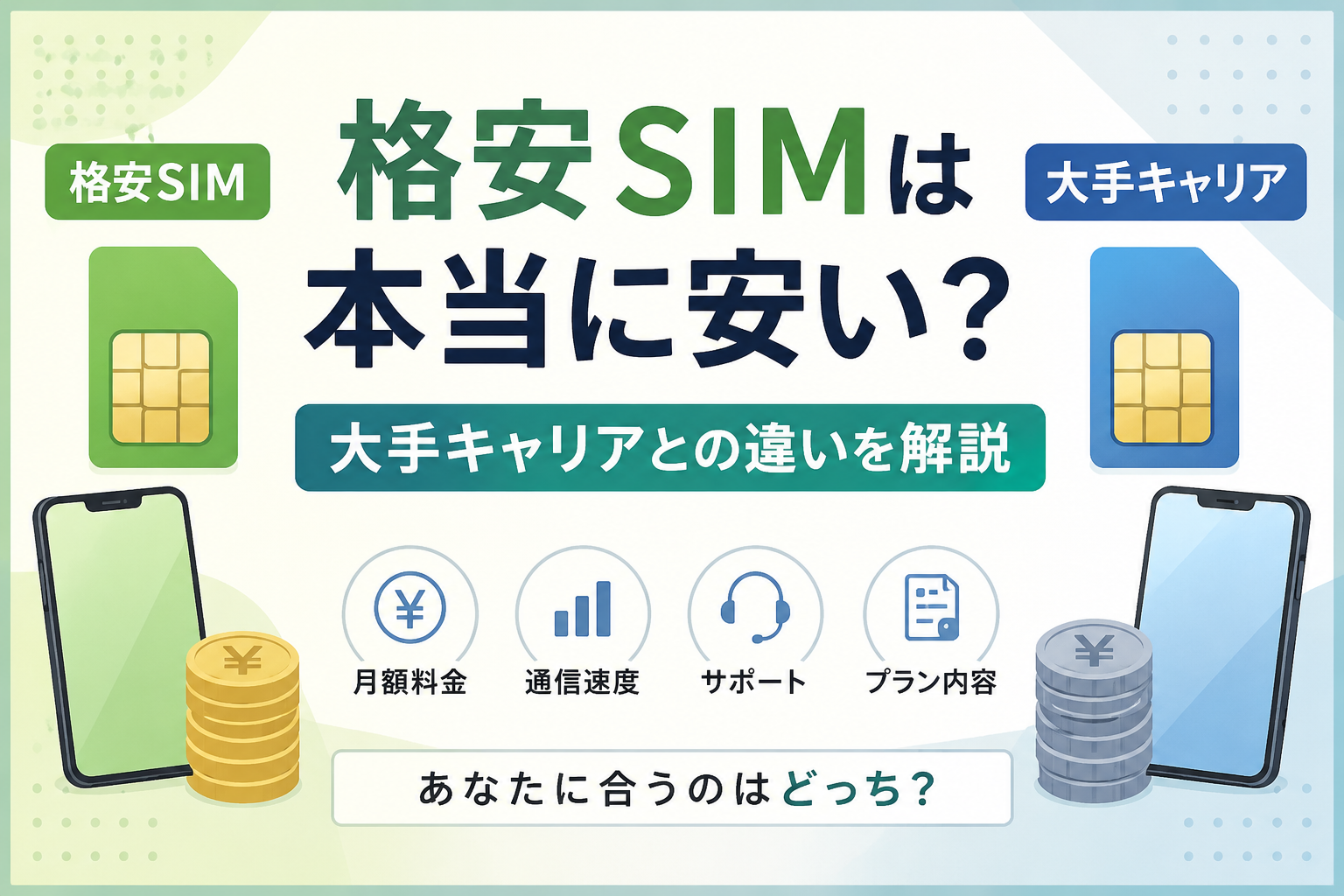 格安SIMと大手キャリアの違いを解説するイメージ画像